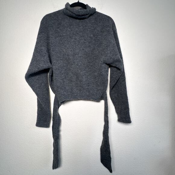 Wilfred Lorin Sweater Gray Alpaca Blend Tie Waist Turtleneck Size S - Picture 5 of 12